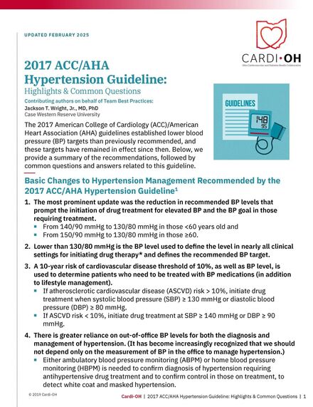 2017 ACC-AHA Hypertension Guideline: Highlights and Common Questions