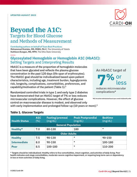 Beyond the A1C: Targets for Blood Glucose and Methods of Measurement