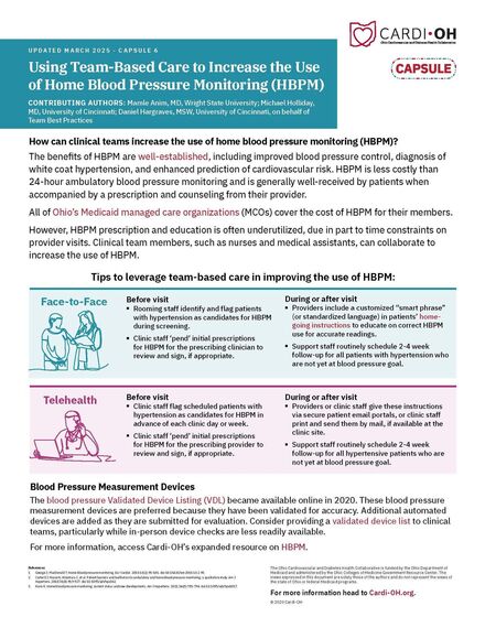 Capsule 6 - Using Team-Based Care to Increase the Use of Home Blood Pressure Monitoring (HBPM)
