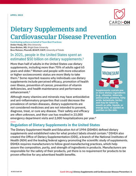 Dietary Supplements and Cardiovascular Disease Prevention