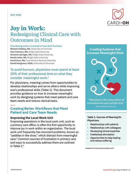 Joy in Work: Redesigning Clinical Care with Outcomes in Mind